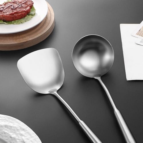 15" Wok Spatula and Ladle,Skimmer Spoon, Slotted Turner Spatula,304 Stainlss Steel Matte Kitchen Utensils Set,4PCS Wok Accessories,Cooking Utensils Tools - Image 5