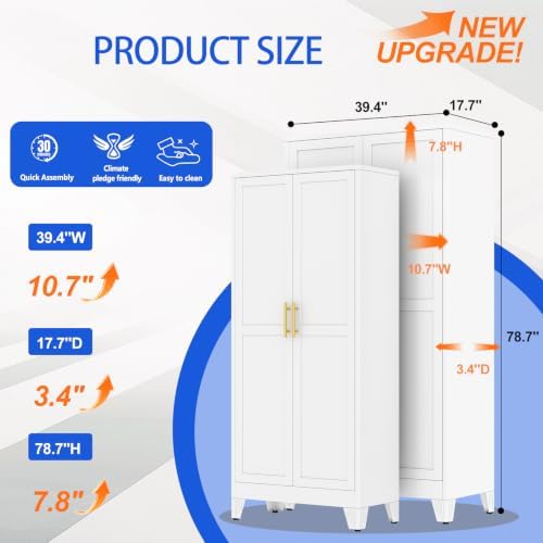 GAIOUS 79" Tall Kitchen Pantry Cabinet,Metal Storage Cabinet White Cupboard - Image 2