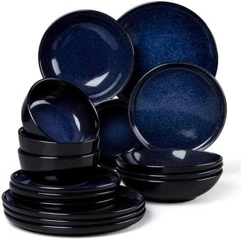 LIANYU 16 Piece Dishes Dinnerware Set with Pasta Bowls for 4, Midnight Blue by LIANYU