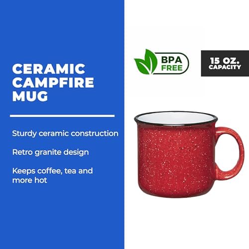 Set of 16 Ceramic Campfire Mugs – 15 Oz, Red – Coffee & Tea Cups for Home, Work, Travel, Camping – Customizable, Great for DIY, Events, Companies - Image 2