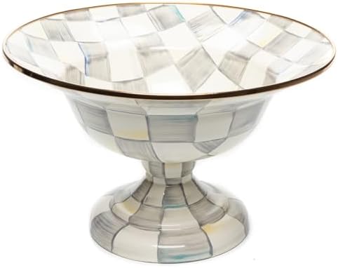 MACKENZIE-CHILDS Enamel Compote, Large, Gray-and-White Sterling Check by Unknown