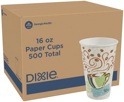 Dixie PerfecTouch 16 oz Paper Coffee Cups By GP PRO, Coffee Haze Design, 500 Count (25 Disposable Cups Per Sleeve, 20 Sleeves Per Case), 5356DX by Georgia-Pacific