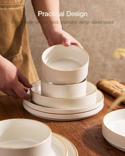 Famiware Star Stoneware Dinnerware Sets, Rimmed Plates and Bowls Set for 4 - Image 6