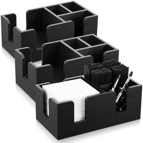 Mifoci Bar Caddy Napkin & Straw Holder Organizer, 3 Pcs, Black, Pinewood by Mifoci