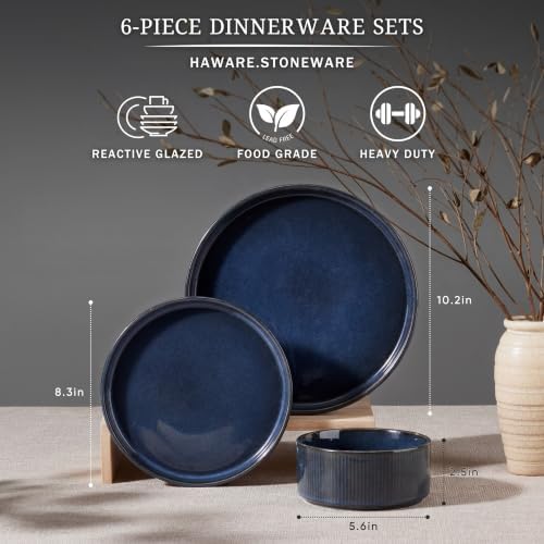 HaWare Dinnerware Sets, Plates and Bowls Set for 2, Reactive Nebula Blue - Image 2