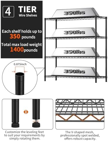 Golpart 4Tier Adjustable Storage Shelves Metal Wire Shelving Standing Shelf - Image 5