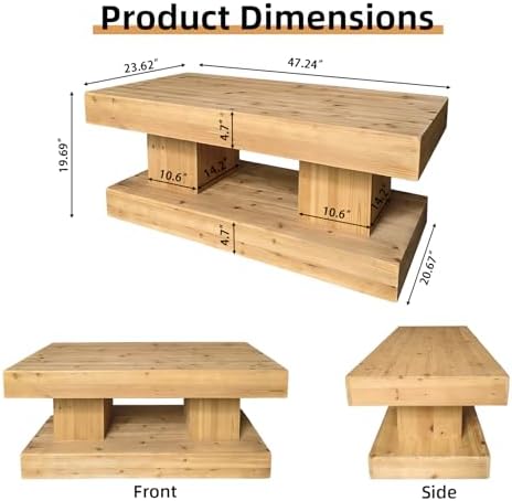 Rustic Solid Wood Coffee Table for Living Room, Big Rectangle Coffee Table - Image 2