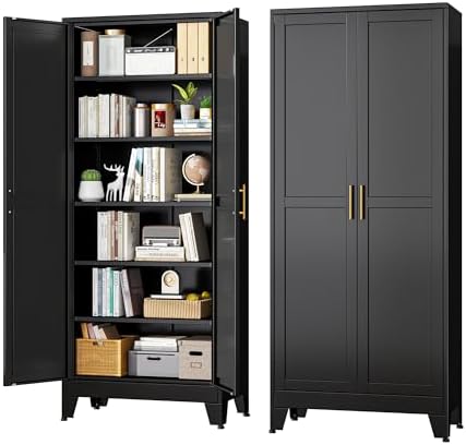 Black Metal Storage Cabinet,75" Steel Cabinets for Home Office by RISTERN