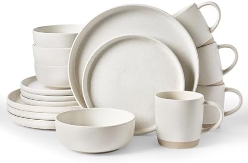 Famiware Milkyway 16-Piece Dinnerware Set with Mugs, Matte Beige White by Famiware