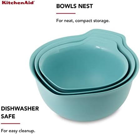 KitchenAid Universal Nesting Plastic Mixing Bowls with Non Slip Base and Pour Spout, Dishwasher Safe, Set Of 3, 2.5 quart, 3.5 quart and 4.5 quart, Aqua Sky - Image 4