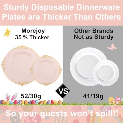 Morejoy 175pcs Pink Plastic Plates - Pink and Gold Disposable Plates sets - Image 4