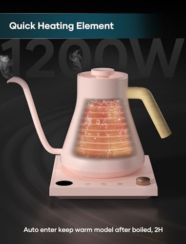 INTASTING Electric Kettles, Gooseneck Electric Kettle, ±1℉ Temperature Control, Stainless Steel Inner, Quick Heating, for Pour Over Coffee, Brew Tea, Boil Hot Water, 0.9L (Pink) - Image 3