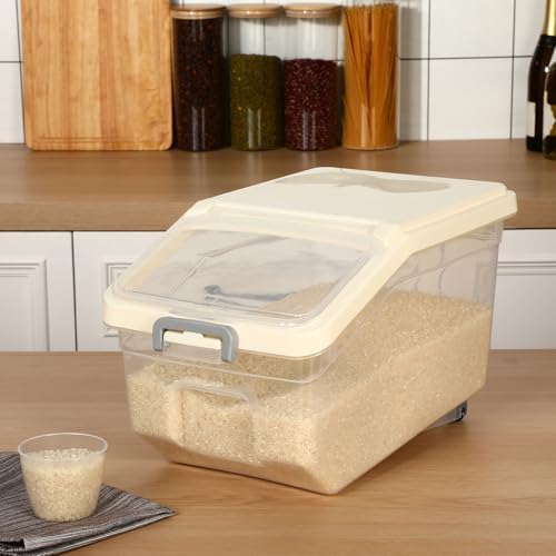 Sunnyray 4 Pcs Flour Storage Containers Rice Bin with Wheels, Beige, 22 lb - Image 6