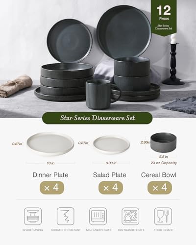Famiware Star Stoneware Dinnerware Set, Reactive Glaze Plates & Bowls for 4 - Image 3
