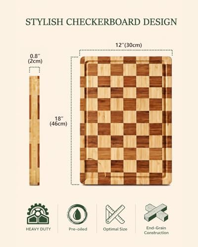 Butcher Block Cutting Board, 18" x 12" Checkered Cutting Board for Kitchen - Image 5