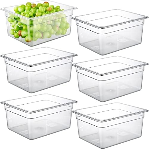 CURTA 6-Pack 1/2 Size 6" Deep NSF Polycarbonate Food Pans | Dishwasher & Freezer Safe Clear Container for Prep Tables, Buffet, Salad Bar, Commercial & Home Kitchen by CURTA