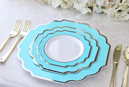 OCCASIONS Disposable Plastic Plates for 80 Guests (Imperial Aqua & Silver) - Image 5