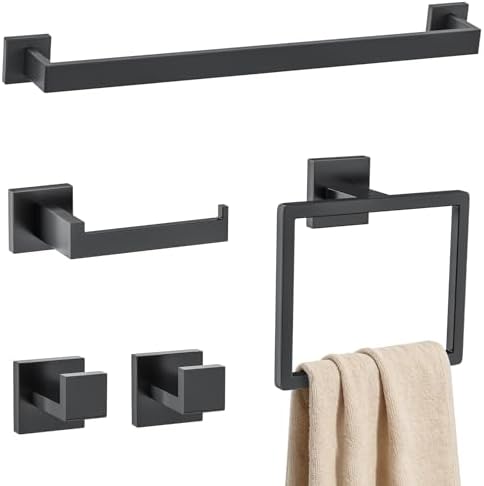 5 Pieces Towel Bar Set Matte Black Bathroom Hardware Accessories Set Stainless Steel Wall Mounted,23.6 Inch Towel Bar by DUMDER