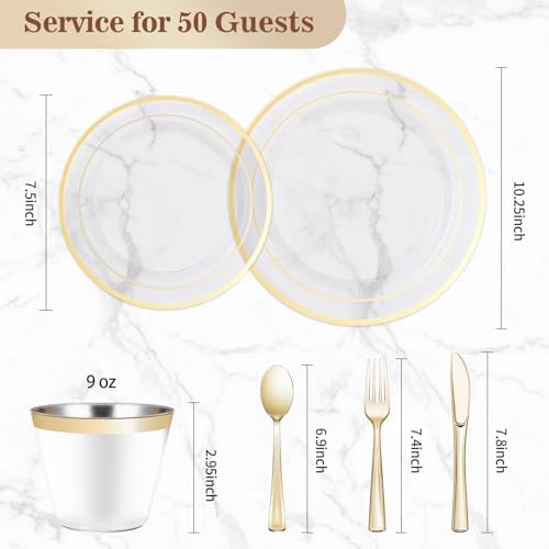 BESTVIP 300PCS Plastic Dinnerware Set, Clear Gold Disposable Plates - Image 2