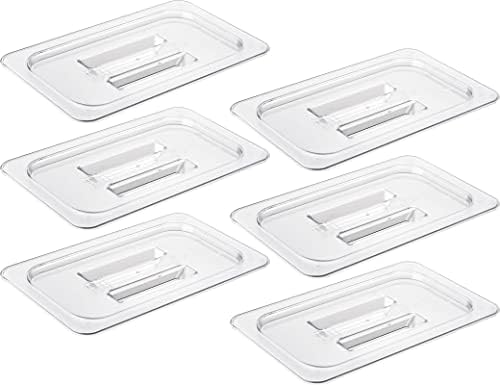 CURTA 6 Pack NSF Food Pan Cover, 1/4 Size Clear Polycarbonate Lid with Handle for Commercial Food Pan, Dishwasher & Freezer Safe Plastic Clear by CURTA