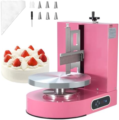 VEVOR Cake Decorating Machine, Cake Cream Spreading Coating Smearing Machine, Low Noise Cake Frosting Machine, Turntable with Adjustable Scraper, for 4" to 12" Cake, 25-320RPM Rotating Speed, Pink by VEVOR