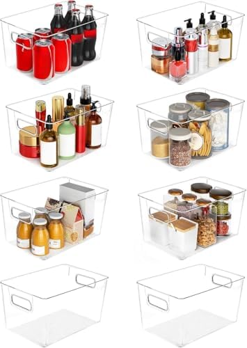 Clear Plastic Storage Bins 8 Pack - Pantry Organizers and Storage, Fridge Organizer for Kitchen, Cabinet, Freezer, Bathroom, Clost, Home Organization by SKTKSE