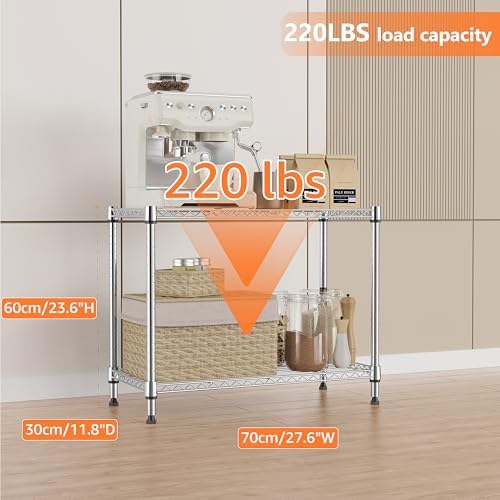 IZEUK 2 Tier Adjustable Metal Storage Shelving Unit, Heavy Duty Wire Rack Organizer for Kitchen, Living Room or Office, 220 lbs Capacity, 27.6 W x 11.8 D x 23.4 H, Chrome - Image 4