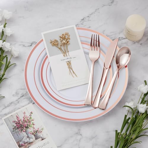 BESTVIP 600PCS Rose Gold Dinnerware Set for 100 Guests, Plastic Plates - Image 3