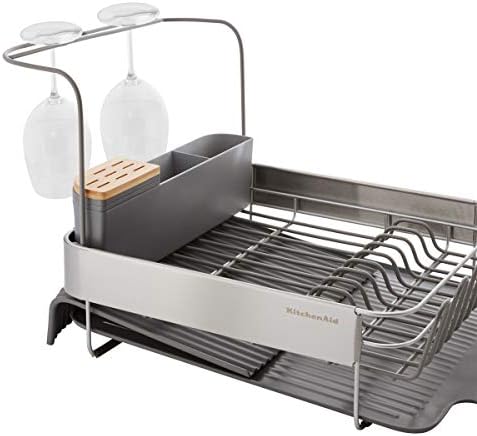 KitchenAid Compact to Full Size Expandable, Rust Resistant Satin Coated Dish Rack with Angled Self Draining Drain Board and Removable Flatware Caddy, 24-Inch, Charcoal - Image 5