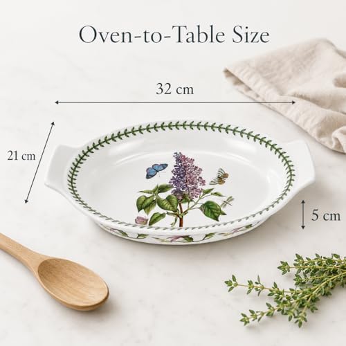 Portmeirion Botanic Garden 12.5" Oval Gratin Dish, Lilac Motif - Durable Porcelain, Oven to Table Serveware, Dishwasher Safe - Functional Bakeware & Roaster - Image 3