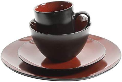 Gibson Elite Soho Lounge Round Reactive Glaze Stoneware Dinnerware Set, Service for Four (16pcs), Red - Image 6