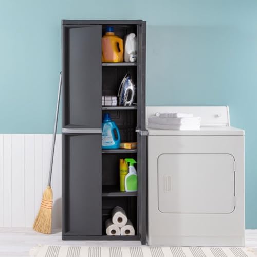 Sterilite 4 Shelf Cabinet, Lockable Utility Storage, Gray - Image 5