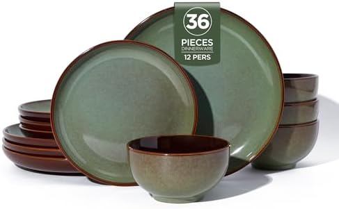 Pokini Ceramic Dinnerware Sets for 12, 36pcs Plates and Bowls Sets Dish Set by Pokini