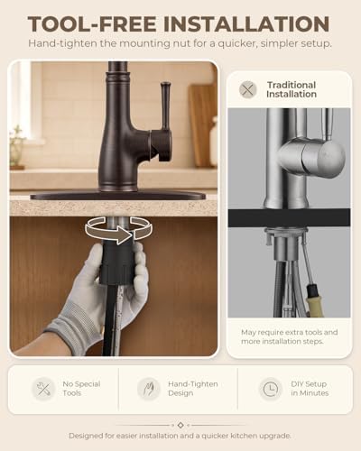 WEWE Vintage Kitchen Faucet, Pull-Down Sprayer, Oil Rubbed Bronze, High Arc - Image 6