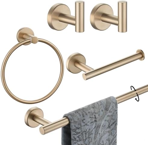 JQK Bathroom Hardware Set Champagne Bronze, 5-Piece Bath Accessories Set Wall Mount Includes 24 in Towel Bar, Towel Ring, Toilet Paper Holder, 2 Towel Hooks, BAS125-CB by Homeimprovement