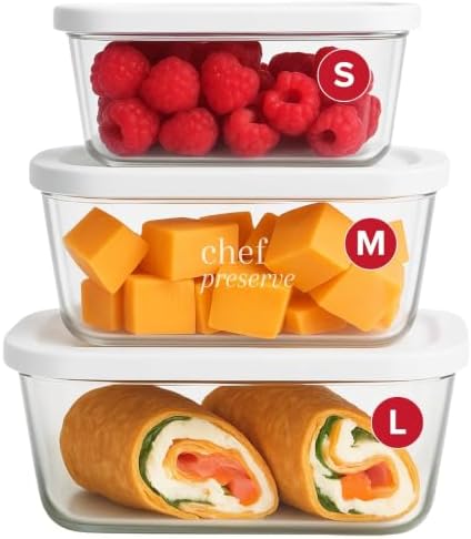 Chef Preserve Glass Vacuum Seal Containers for Food Storage, Made For Compact Vacuum Sealer, 3pcs set [1x Small, 1x Medium, 1x Large] Works With Handheld Vacuum Sealer Machine by ChefPreserve