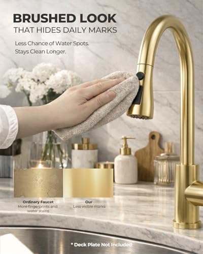WEWE Pull-Down Kitchen Faucet, 3-Mode Sprayer, Gold, Fits Family - Image 2