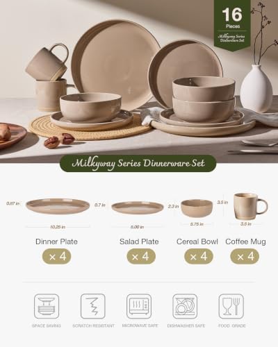 Famiware Milkyway 16-Piece Dinnerware Set with Mugs, Cinnamon Brown - Image 2