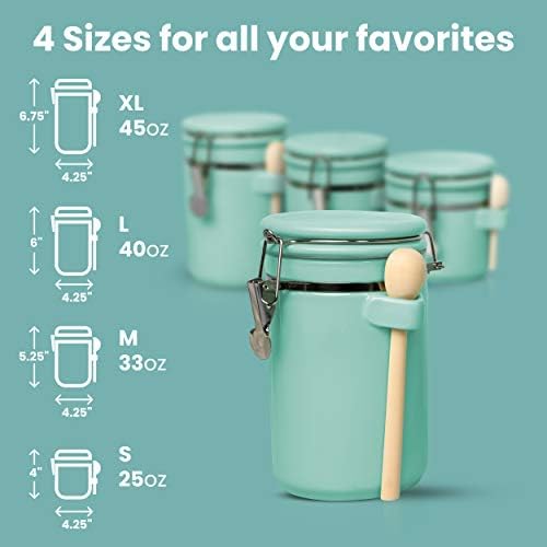 Home Intuition 4-Piece Ceramic Kitchen Canisters Set, Airtight Containers with Wooden Spoons Reusable Chalk Labels and Marker for Sugar, Coffee, Flour, Tea (Turquoise) - Image 6