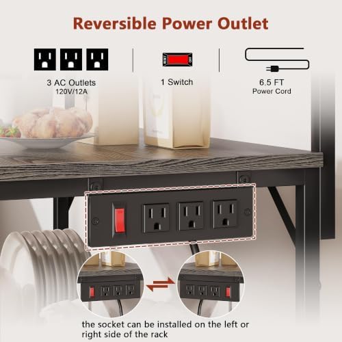 Furologee Bakers Rack with Power Outlet, 31.5-Inch Wide Microwave Stand - Image 4