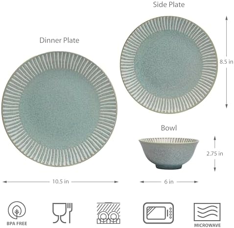 Bzyoo 12-Piece Reactive Blue Ceramic Dinnerware Set Bali Breeze Blue Elegant Table Setting for Every Occasion - Microwave & Dishwasher Safe Stackable - Image 6