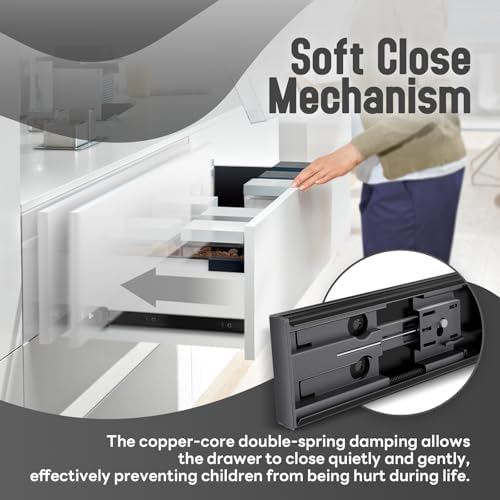 1 Pair 24 inch Soft Close Drawer Slides Side Mount Rails - Image 3