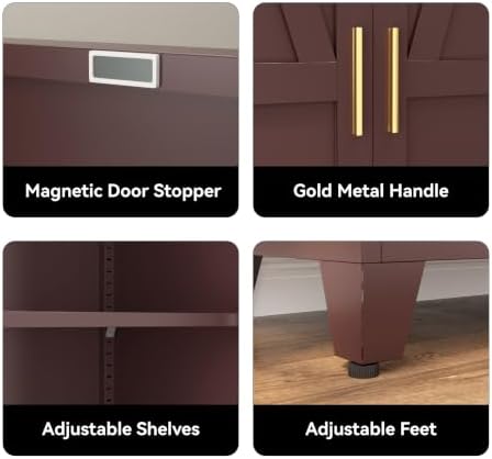COFaR 61" Metal Storage Cabinet with Doors and Adjustable Shelves, Tall Pantry Cabinet Freestanding Kitchen Pantry Storage Cabinet, Steel Cupboard for Bathroom, Living Room & Office, Reddish Brown - Image 3