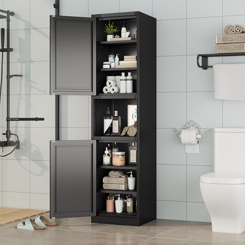 Ckzbx Tall Narrow Storage Cabinet 66.93" H Tall Bathroom Cabinet Metal Pantry Cabinets, 4 Adjustable Shelves for Kitchen, Home Office, Living Room, Dinning Room (16 inches Wide Black) - Image 2