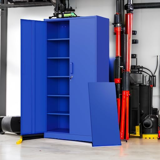 Letaya Metal Garage Storage Cabinets with Lock Door and Adjustable Shelves, Steel Tool Cabinets for Home,Office,Warehouse Organisieren (Blue) - Image 5