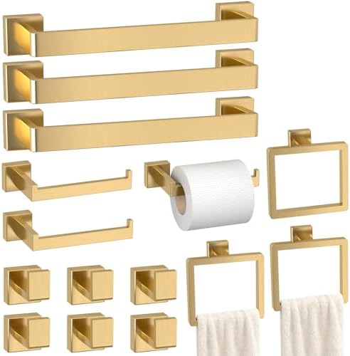15-Pieces Gold Bathroom Accessories Set, 16 Inch Towel Bar Set by PAHSFSLLC