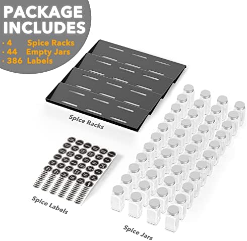 SpaceAid Spice Drawer Organizer with 44 Spice Jars, 386 Spice Labels, 4 Tier Seasoning Rack Tray Insert for Kitchen Drawers, 20.25" Wide x 17.5" Deep - Image 5