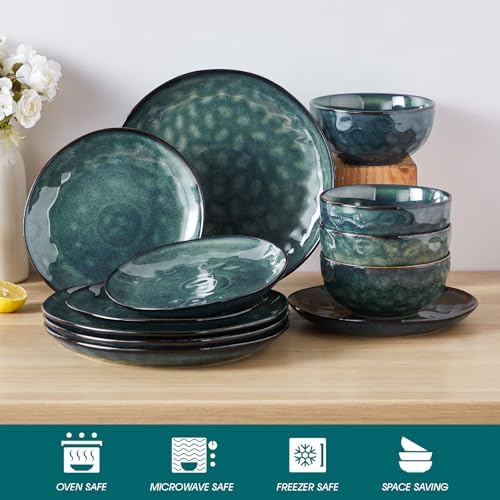 vancasso Starry 12 Pcs Dinnerware Set for 4, Handmade Reactive Glaze, Green - Image 4