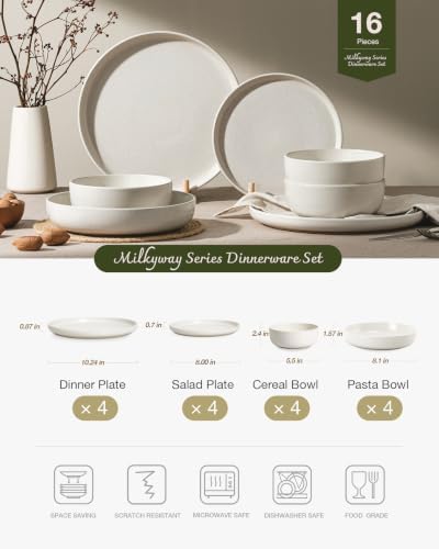 Famiware Milkyway 16-Piece Stoneware Dinnerware Set, Matte Beige White - Image 2