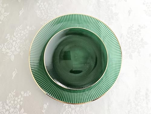 " OCCASIONS " 60 Plates Pack (30 Guests)-Heavyweight Wedding Party Disposable Plastic Plate Set -30 x 10'' Dinner + 30 x 7'' Salad/dessert plates (Pearl - Green & Gold) - Image 6